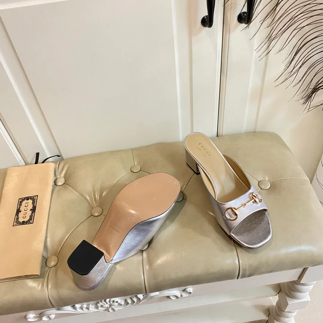 👟👟Ex-factory price 440👟👟, Gucci classic slippers, cowhide surface, sheepskin lining, 5cm heel, size 35-42 (custom-made sizes 43 and 44 are non-refundable)